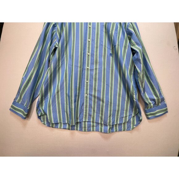 Tommy Hilfiger 80's 2 Ply Fabric Mens Button Up Shirt Size XXL Blue Green Stripe - Picture 5 of 12